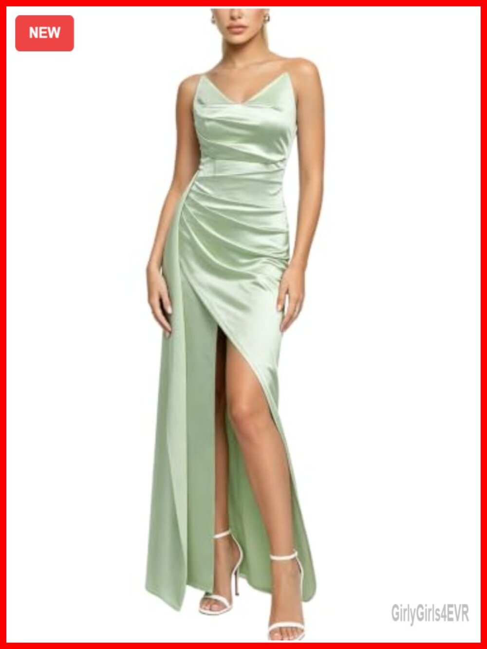 Thick Satin Strapless Maxi Dress Ruched Slit Prom Party Gown
